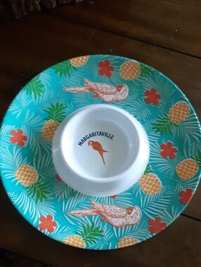 Margaritaville Teal Pineapple Melamine & Parrot Chip and Dip Platter, NEW 🌴